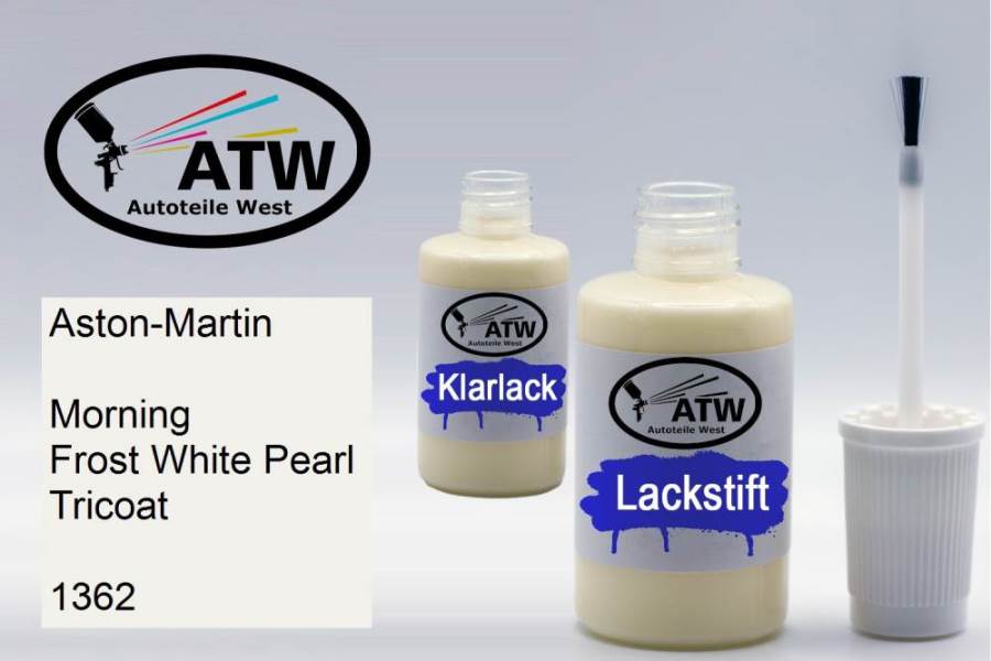 Aston-Martin, Morning Frost White Pearl Tricoat, 1362: 20ml Lackstift + 20ml Klarlack - Set, von ATW Autoteile West.